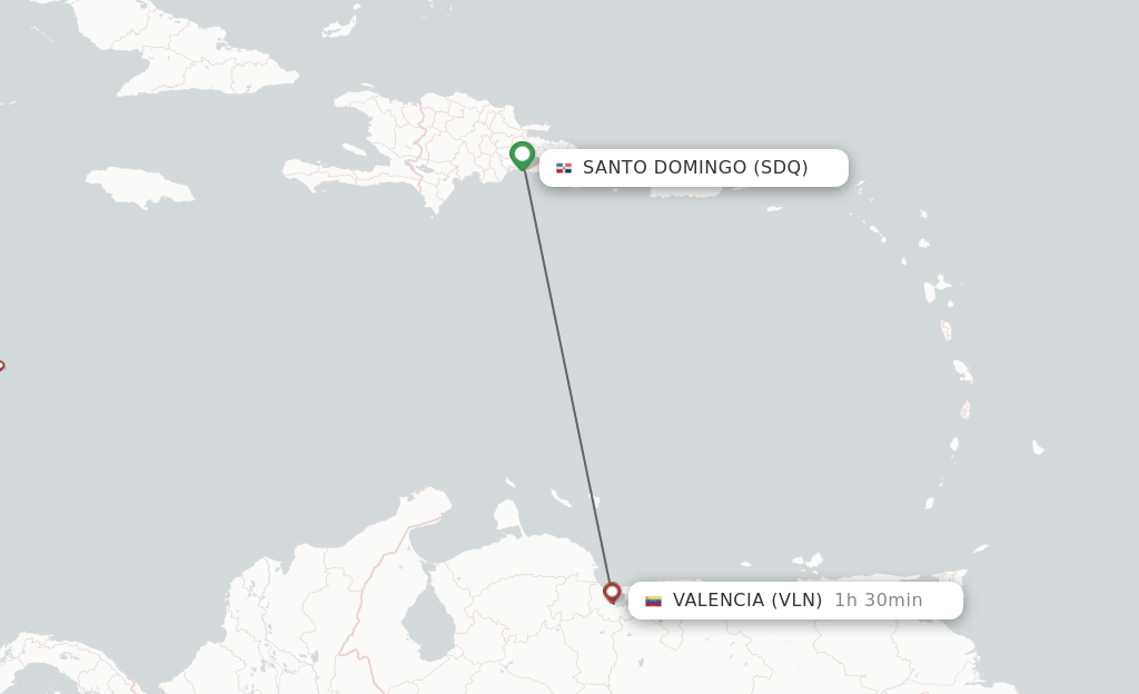 Direct (nonstop) flights from Santo Domingo to Valencia schedules