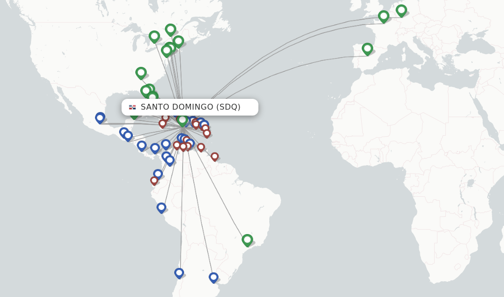 Direct (nonstop) flights from Santo Domingo, Las Americas (SDQ