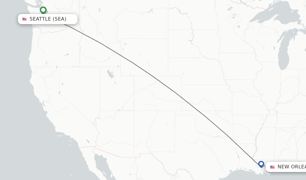 Direct (nonstop) flights from Seattle to New Orleans schedules