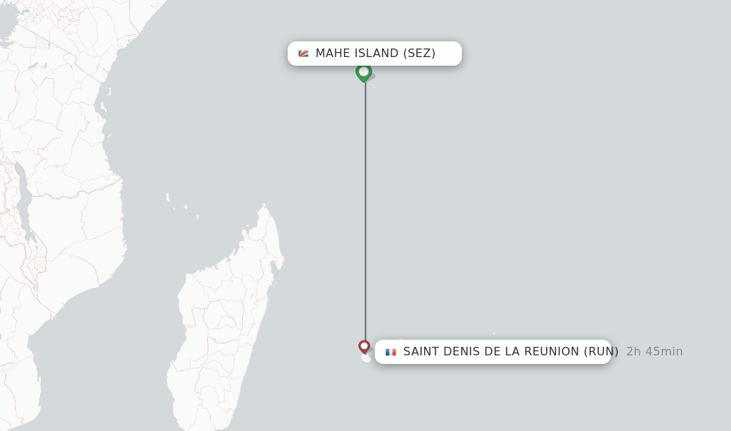 Direct (nonstop) flights from Mahe Island to Saint Denis de la Reunion