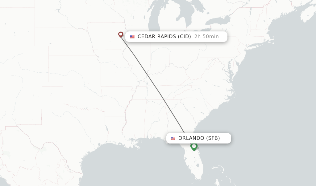 Direct (nonstop) flights from Orlando to Cedar Rapids schedules
