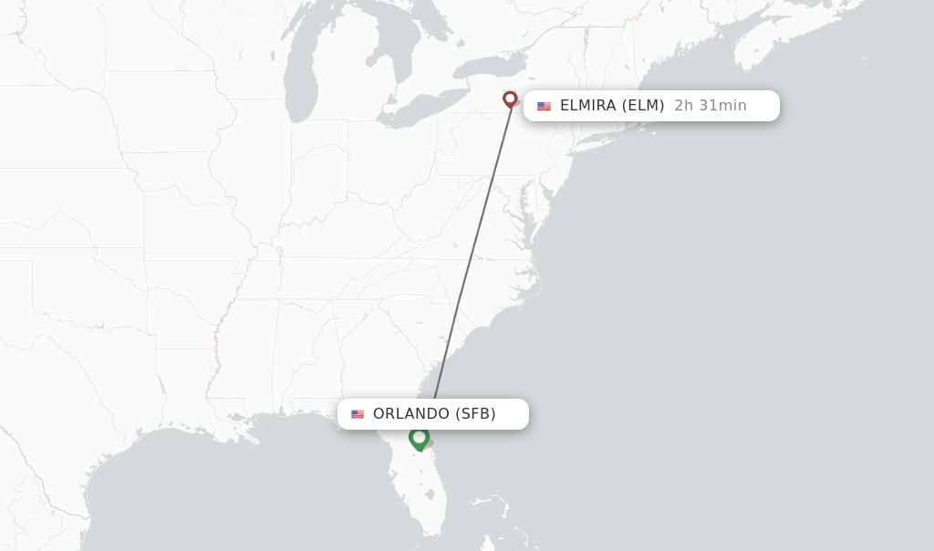Direct (nonstop) flights from Orlando to Elmira schedules