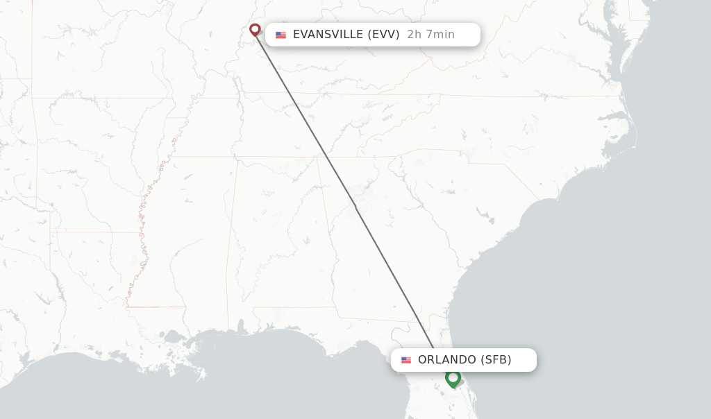 Direct (nonstop) flights from Orlando to Evansville schedules