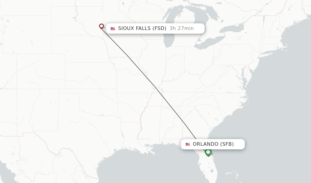 Direct (nonstop) flights from Orlando to Sioux Falls schedules
