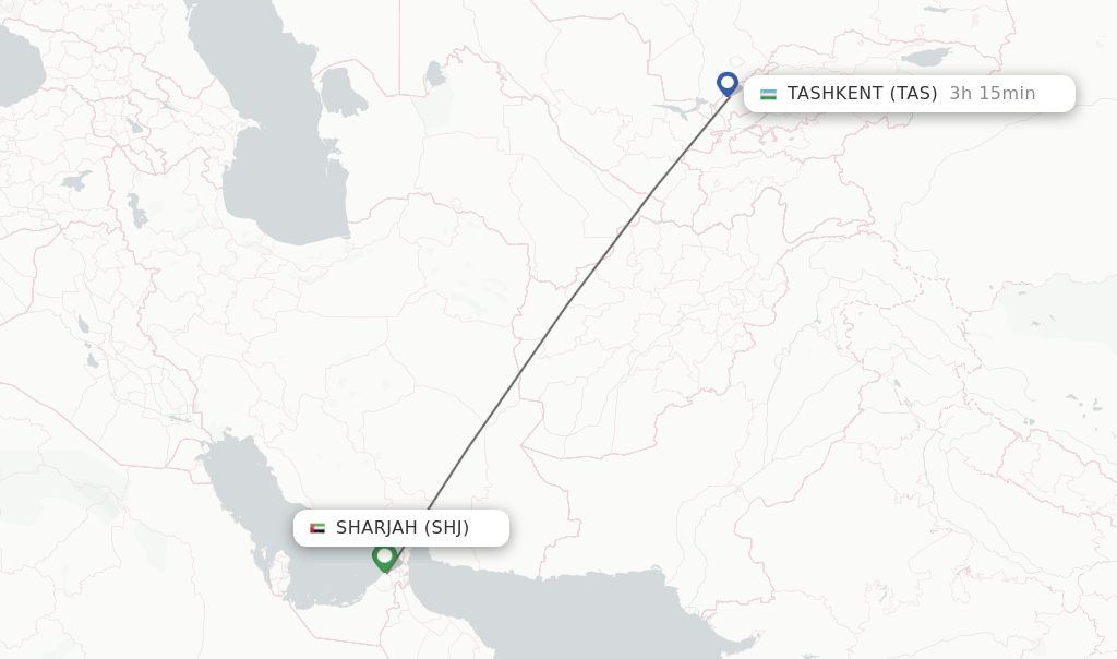 Direct (nonstop) flights from Sharjah to Tashkent schedules