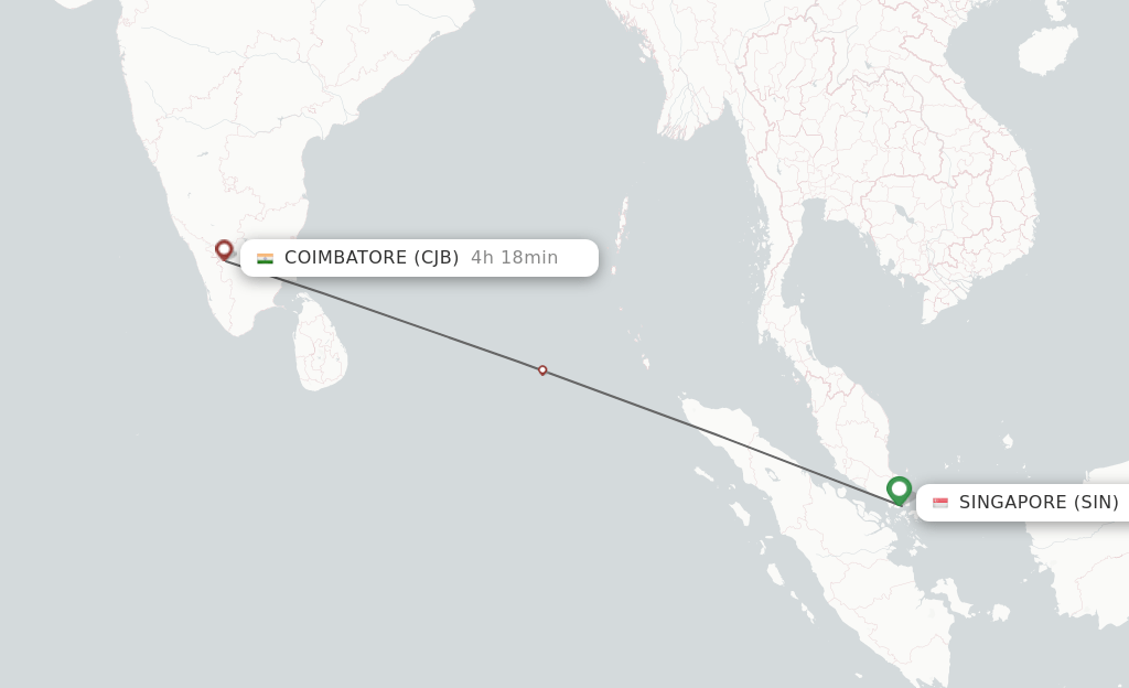 Direct (nonstop) flights from Singapore to Coimbatore schedules