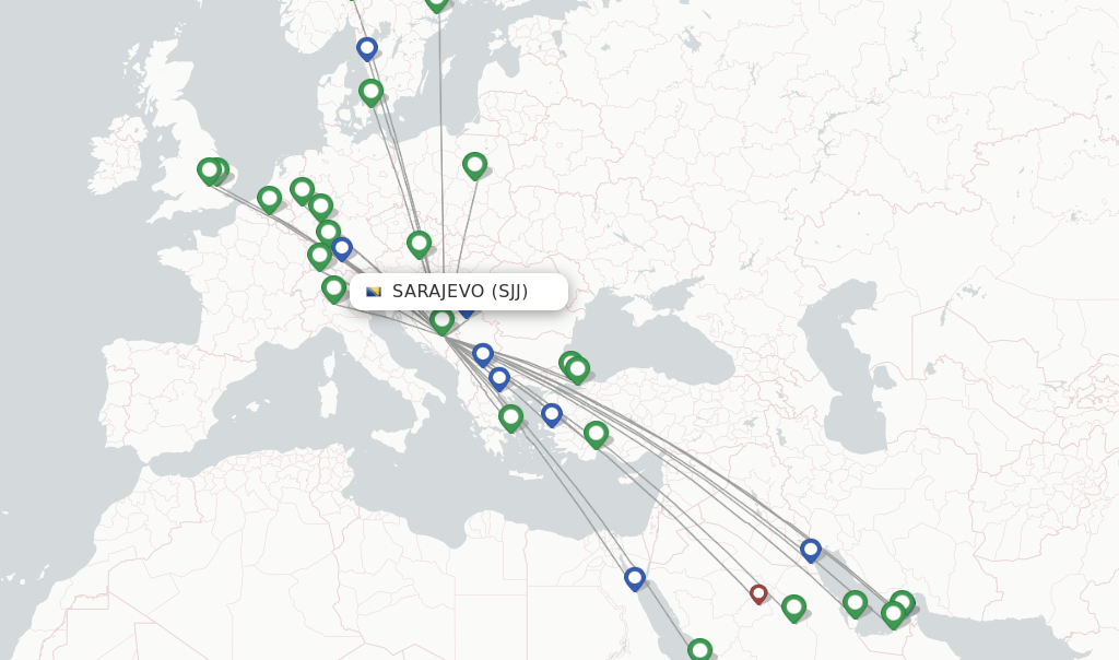 Direct (nonstop) flights from Sarajevo (SJJ)