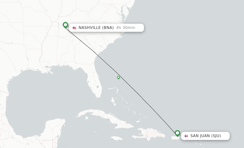 Direct (nonstop) flights from San Juan to Nashville schedules