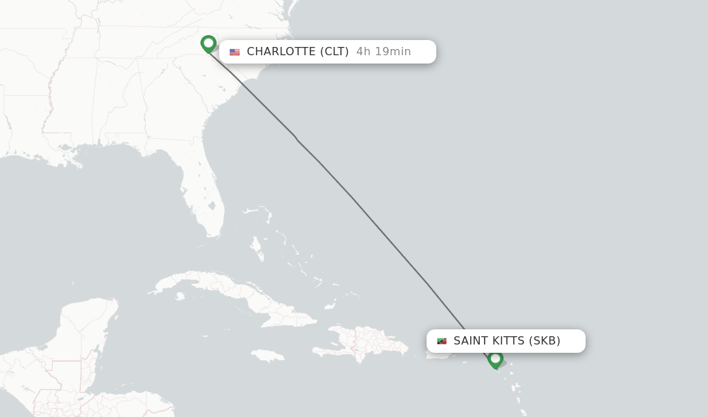 Direct (nonstop) flights from Saint Kitts to Charlotte schedules