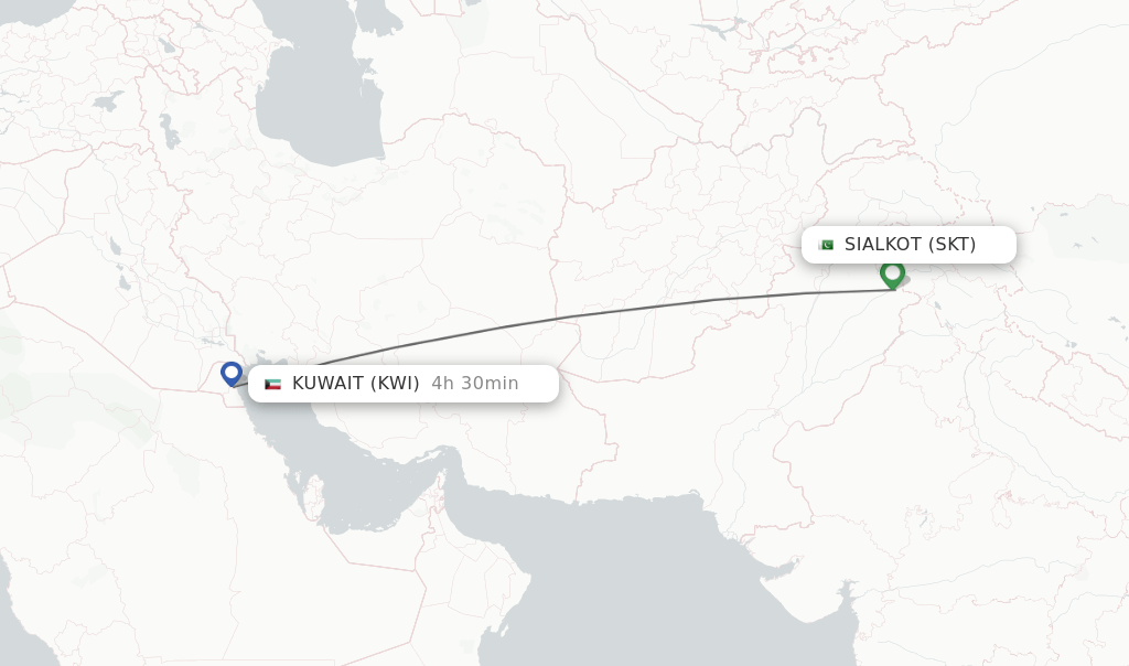 Direct (nonstop) flights from Sialkot to Kuwait schedules