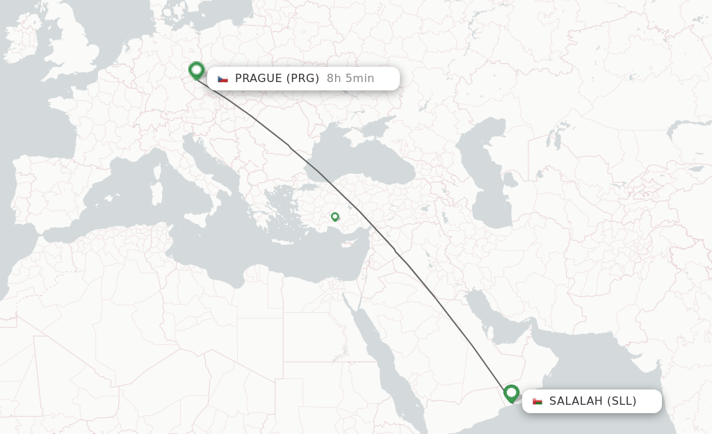 Direct (nonstop) flights from Salalah to Prague schedules