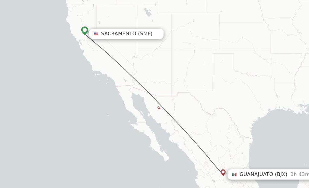 Direct (nonstop) flights from Sacramento to Leon/Guanajuato schedules