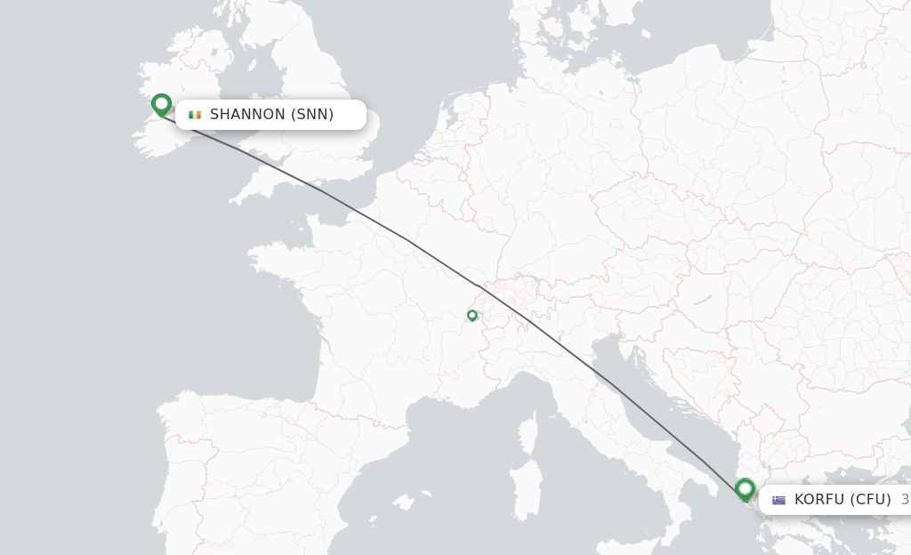 Direct (nonstop) flights from Shannon to Kerkyra schedules