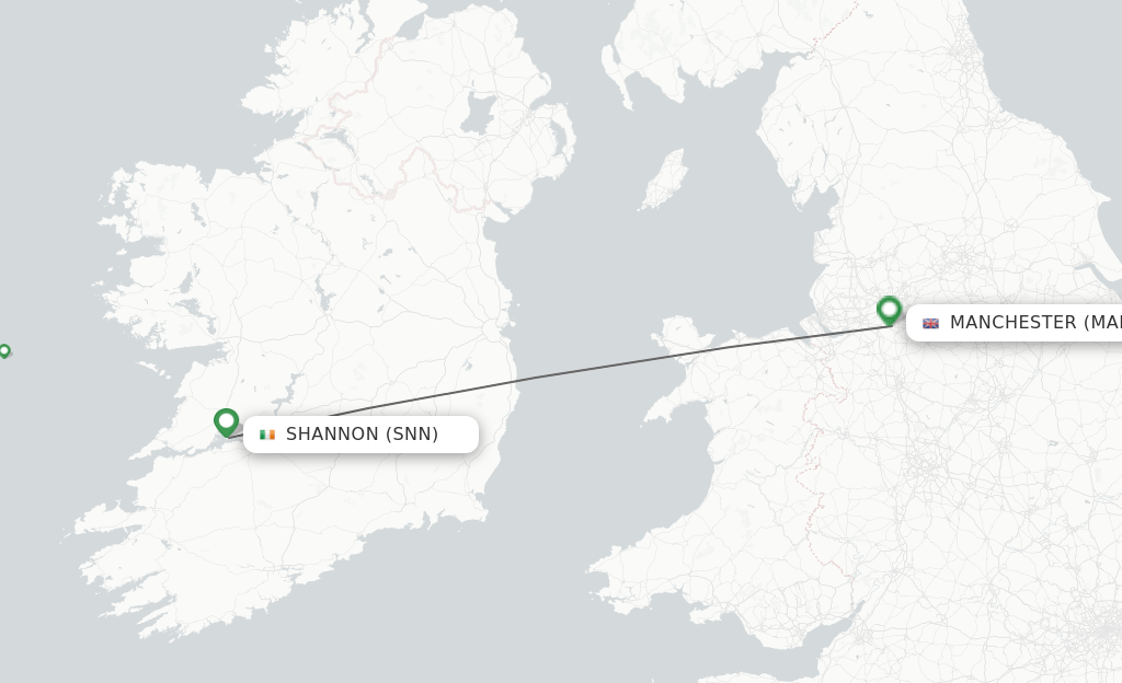 Direct (nonstop) flights from Shannon to Manchester schedules