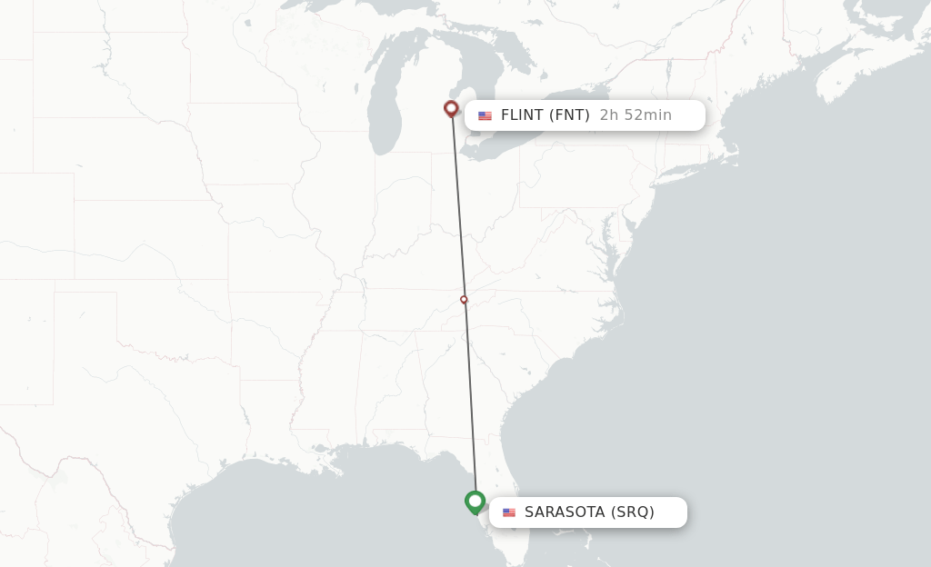 Direct (nonstop) flights from Sarasota to Flint schedules