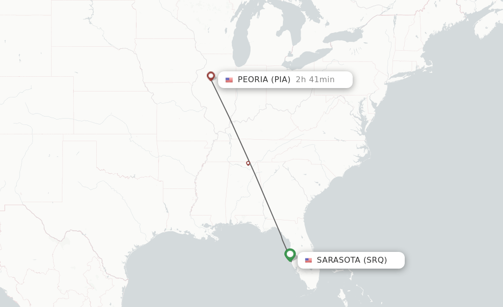 Direct (nonstop) flights from Sarasota to Peoria schedules