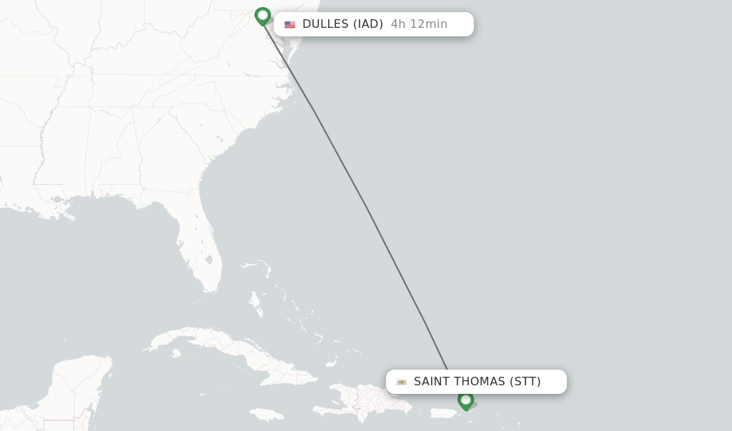 Direct (nonstop) flights from Saint Thomas to Dulles schedules