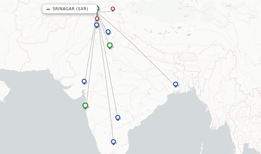 Direct (nonstop) flights from Srinagar (SXR)