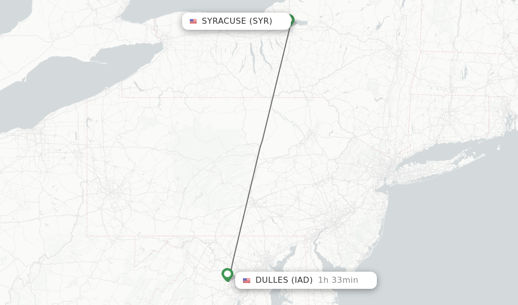 Direct (nonstop) flights from Syracuse to Dulles schedules