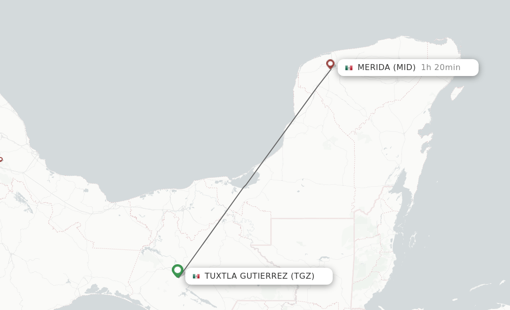 Direct (nonstop) flights from Tuxtla Gutierrez to Merida schedules