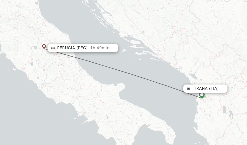 Direct (nonstop) flights from Tirana to Perugia schedules