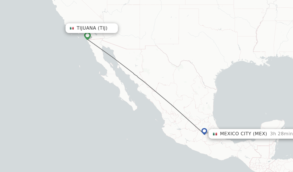 Direct (nonstop) flights from Tijuana to Mexico City schedules
