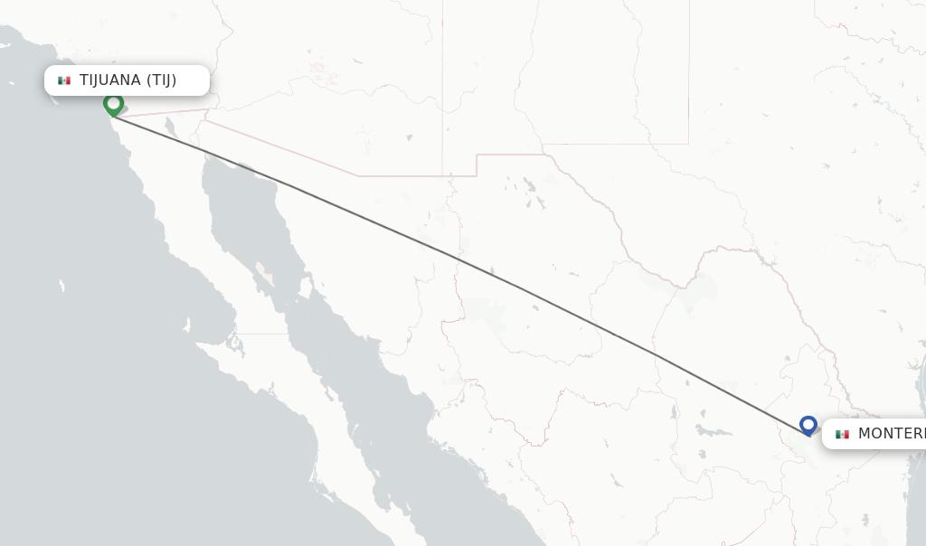 Direct (nonstop) flights from Tijuana to Monterrey schedules