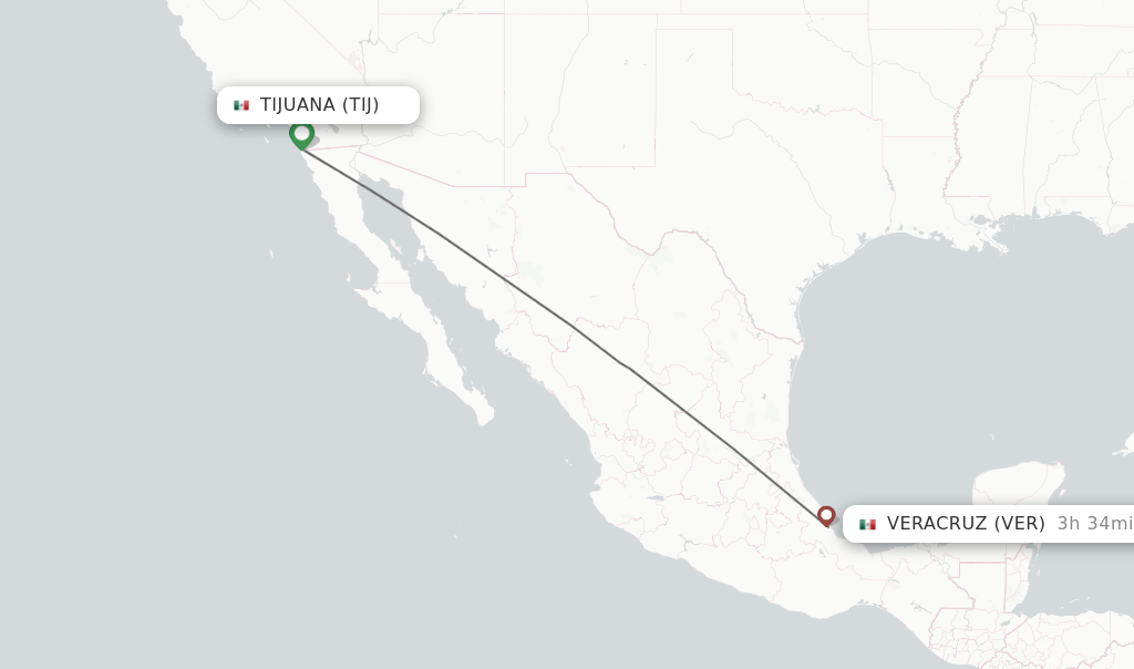 Direct (nonstop) flights from Tijuana to Veracruz schedules