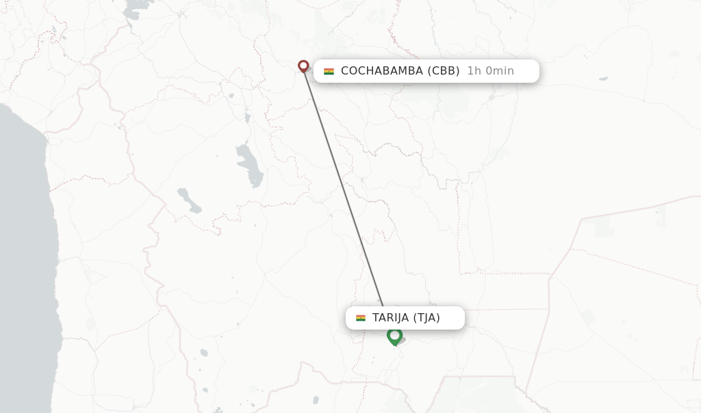 Direct (nonstop) flights from Tarija to Cochabamba schedules