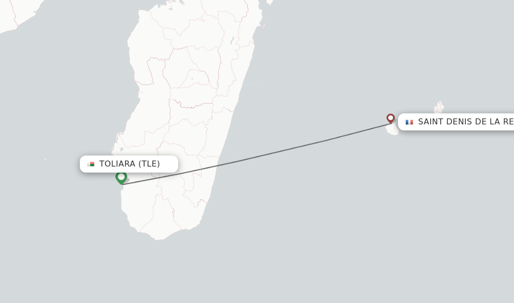 Direct (nonstop) flights from Saint Denis de la Reunion to Toliara