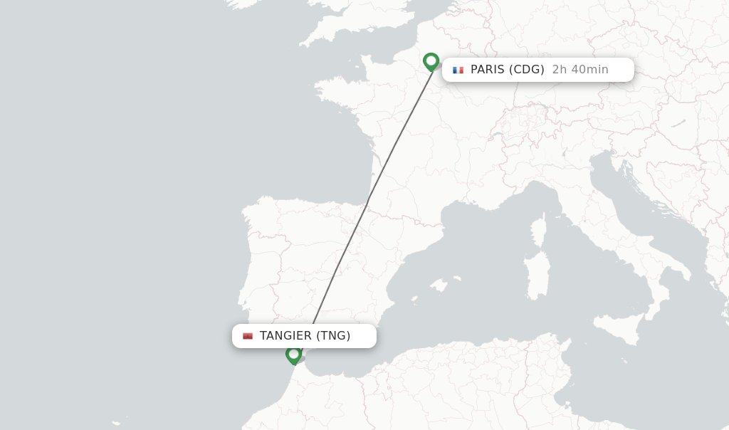 Direct (nonstop) flights from Tangier to Paris schedules