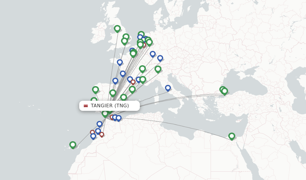 Direct (nonstop) flights from Tangier, Ibn Batouta (TNG)
