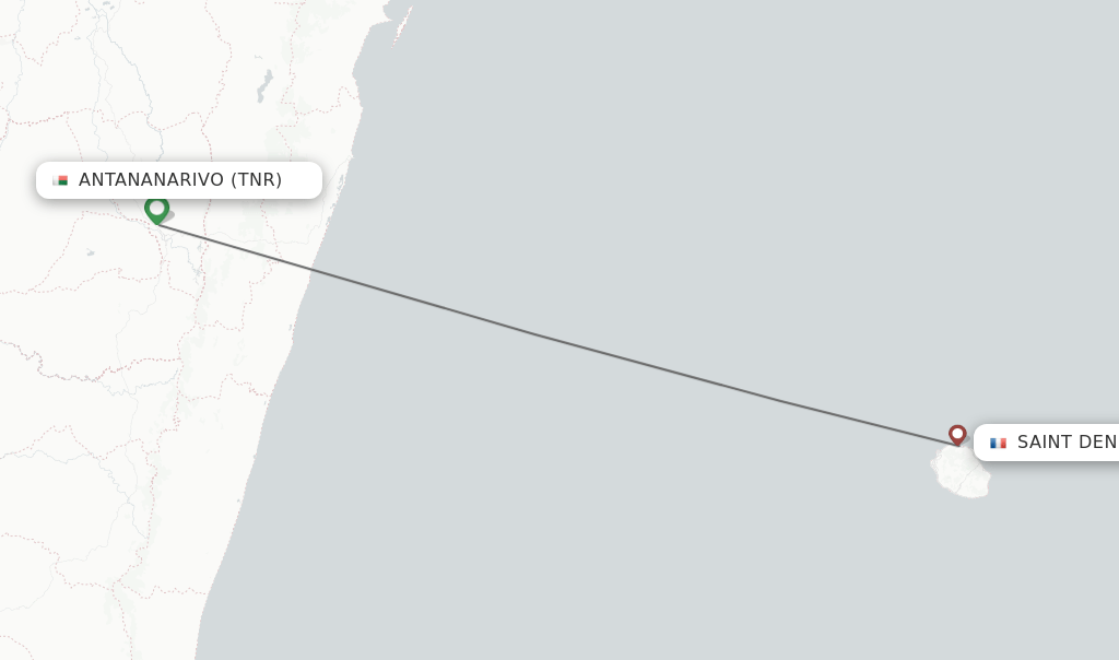 Direct (nonstop) flights from Antananarivo to Saint Denis de la