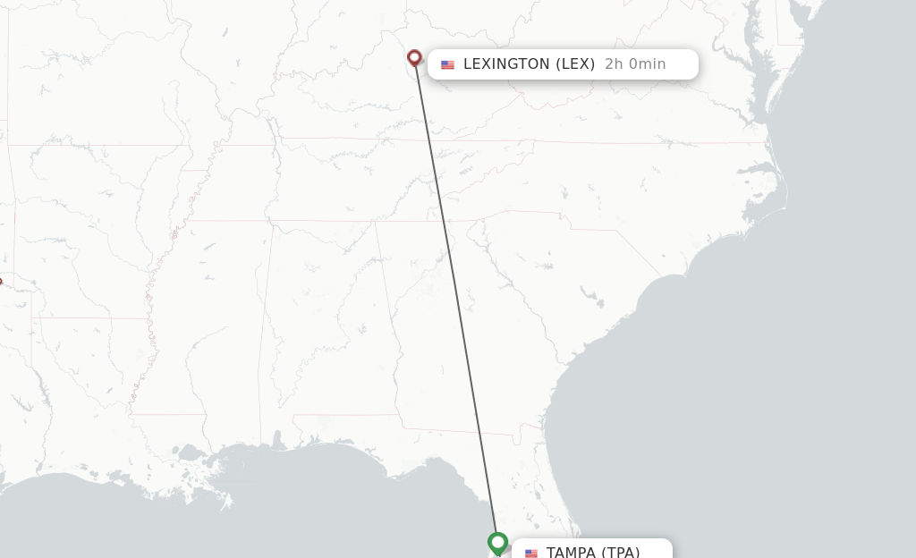 Direct (nonstop) flights from Tampa to Lexington schedules