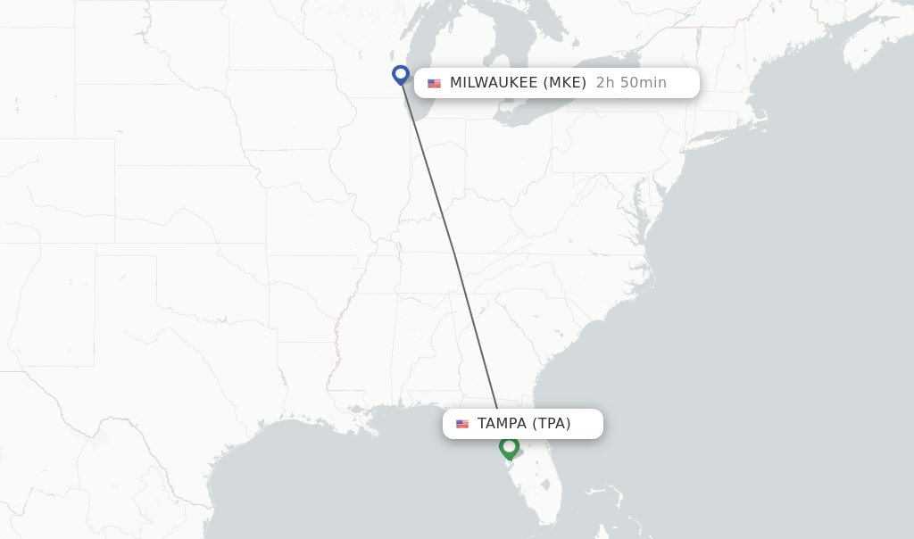 Direct (nonstop) flights from Tampa to Milwaukee schedules