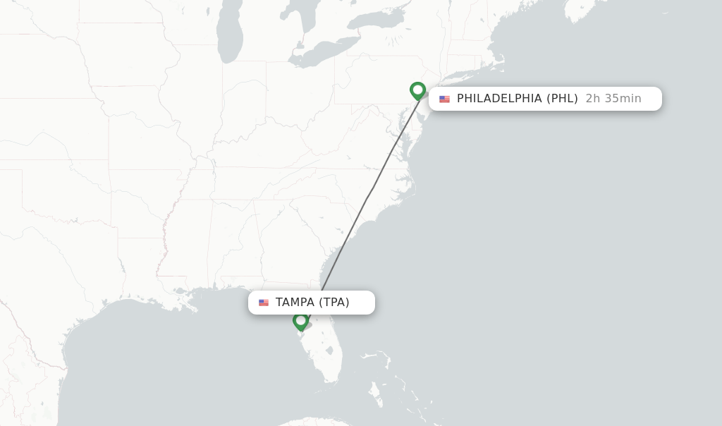 Direct (nonstop) flights from Tampa to Philadelphia schedules