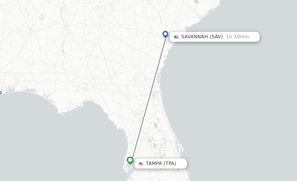 Direct (nonstop) flights from Tampa to Savannah schedules