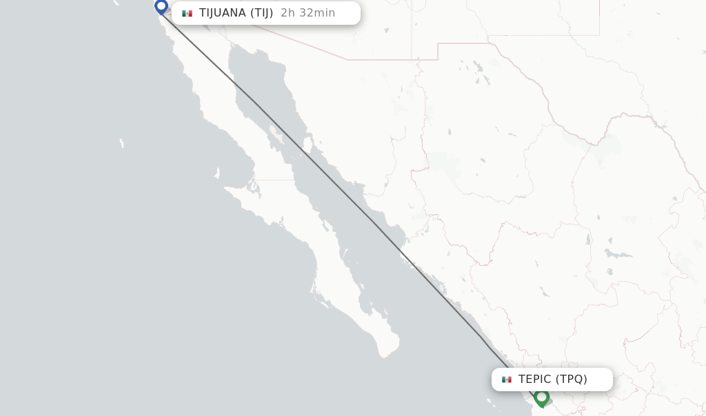 Direct (nonstop) flights from Tepic to Tijuana schedules