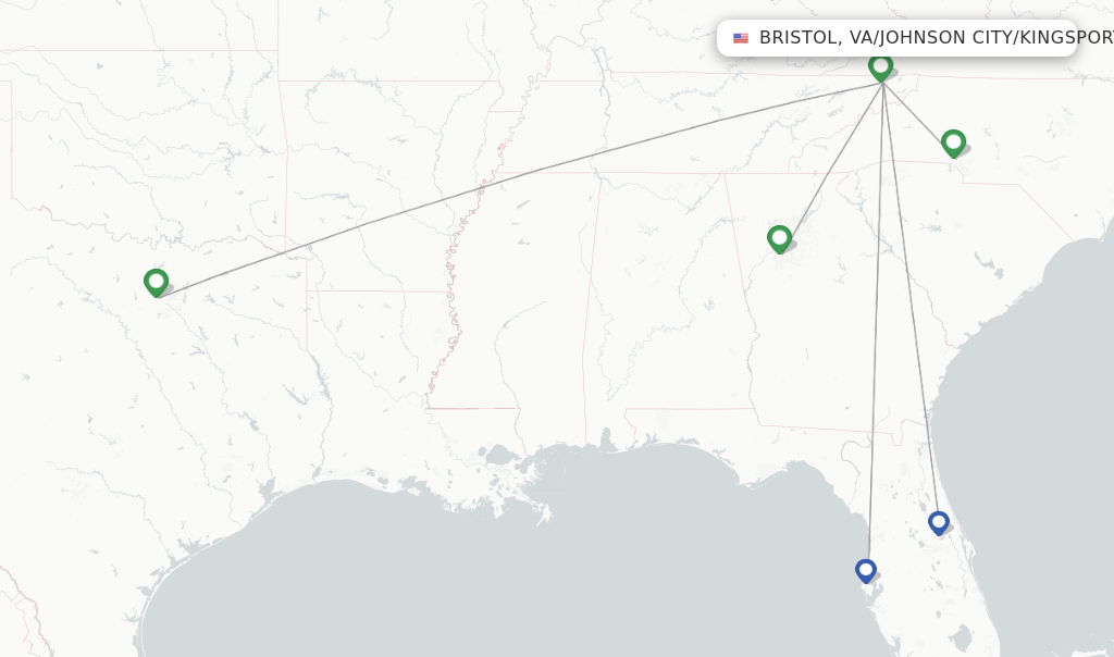 Direct (nonstop) flights from Bristol, VA/Johnson City/Kingsport, Tri