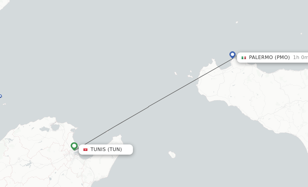 Direct (nonstop) flights from Tunis to Palermo schedules