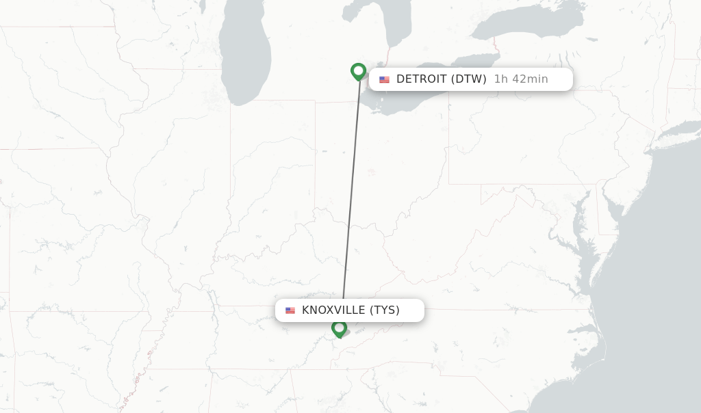 Direct (nonstop) flights from Knoxville to Detroit schedules