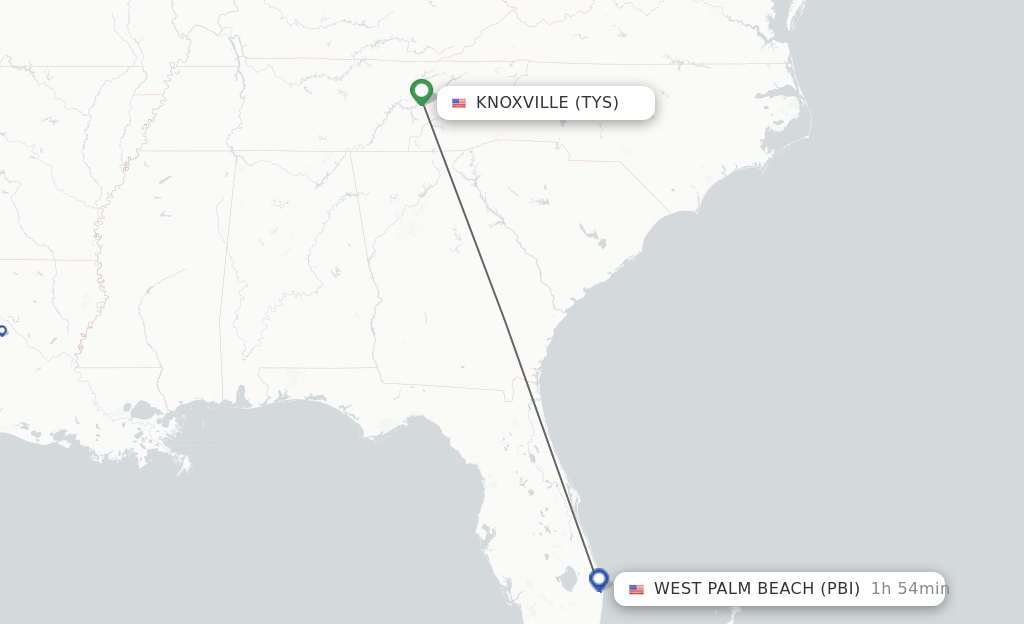 Direct (nonstop) flights from Knoxville to West Palm Beach schedules