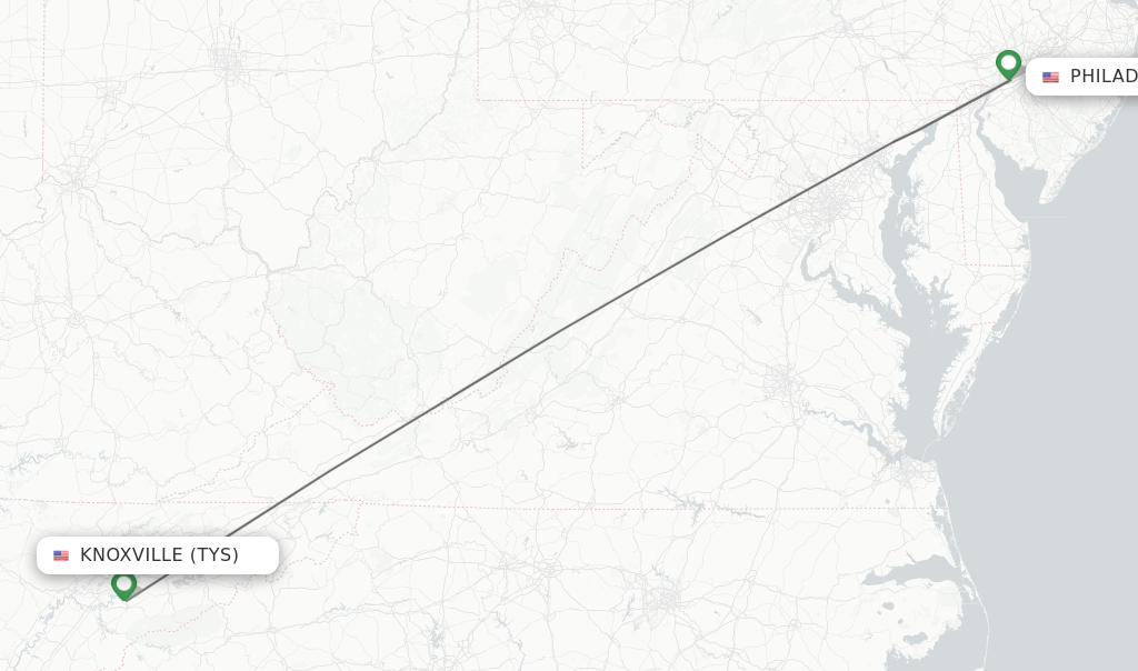 Direct (nonstop) flights from Knoxville to Philadelphia schedules