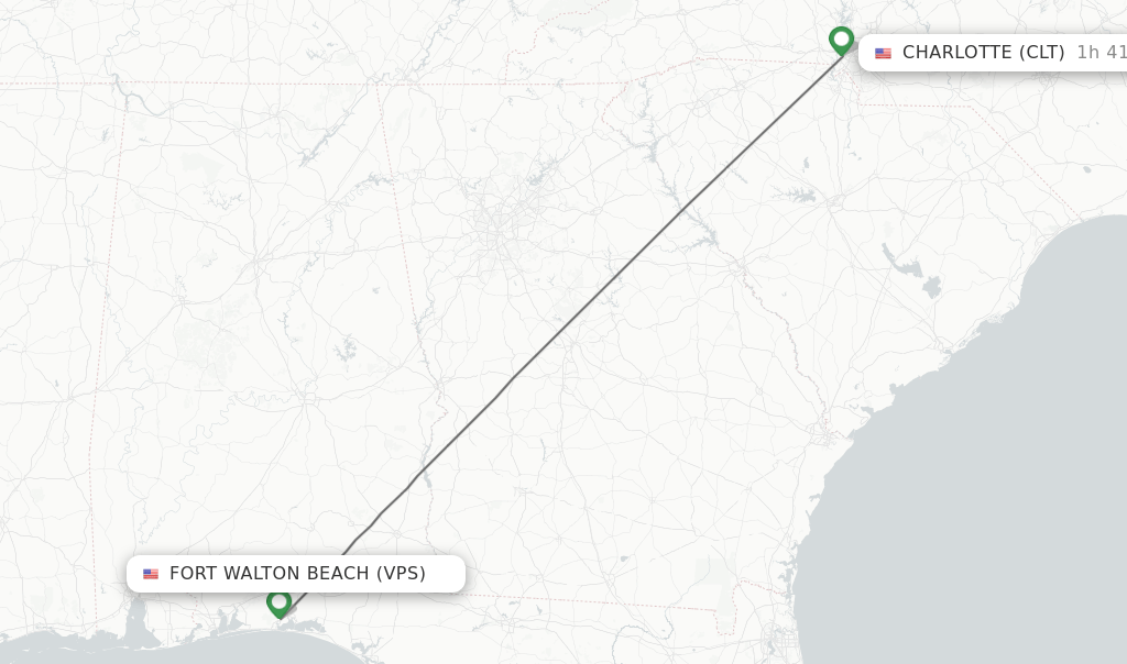 Direct (nonstop) flights from Fort Walton Beach to Charlotte
