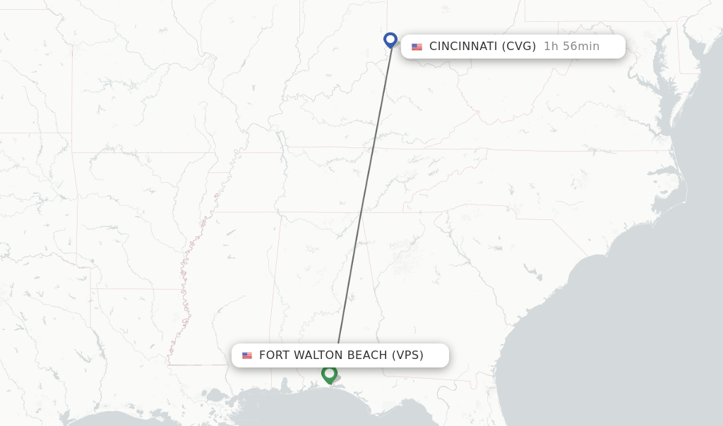 Direct (nonstop) flights from Fort Walton Beach to Cincinnati