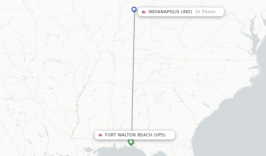 Direct (nonstop) flights from Fort Walton Beach to Indianapolis