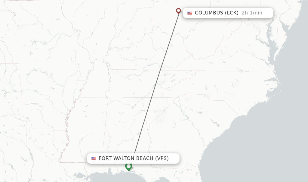 Direct (nonstop) flights from Fort Walton Beach to Columbus