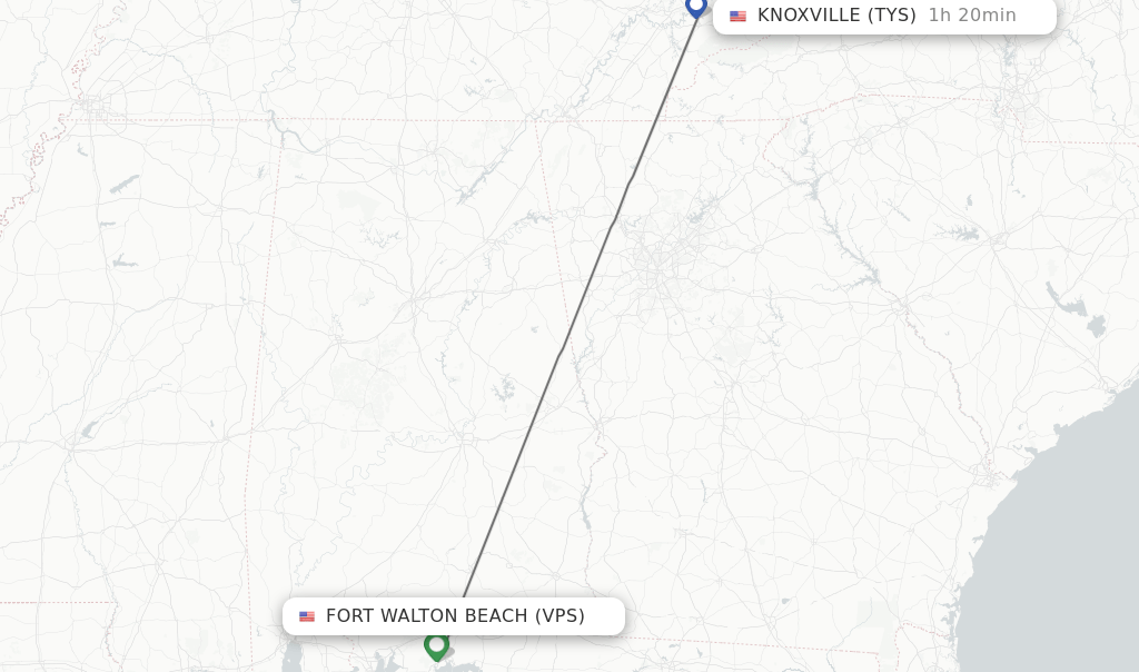Direct (nonstop) flights from Fort Walton Beach to Knoxville