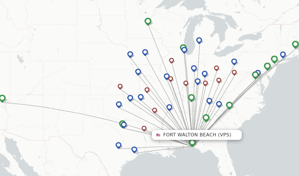 Direct (nonstop) flights from Fort Walton Beach, Eglin Afb (VPS