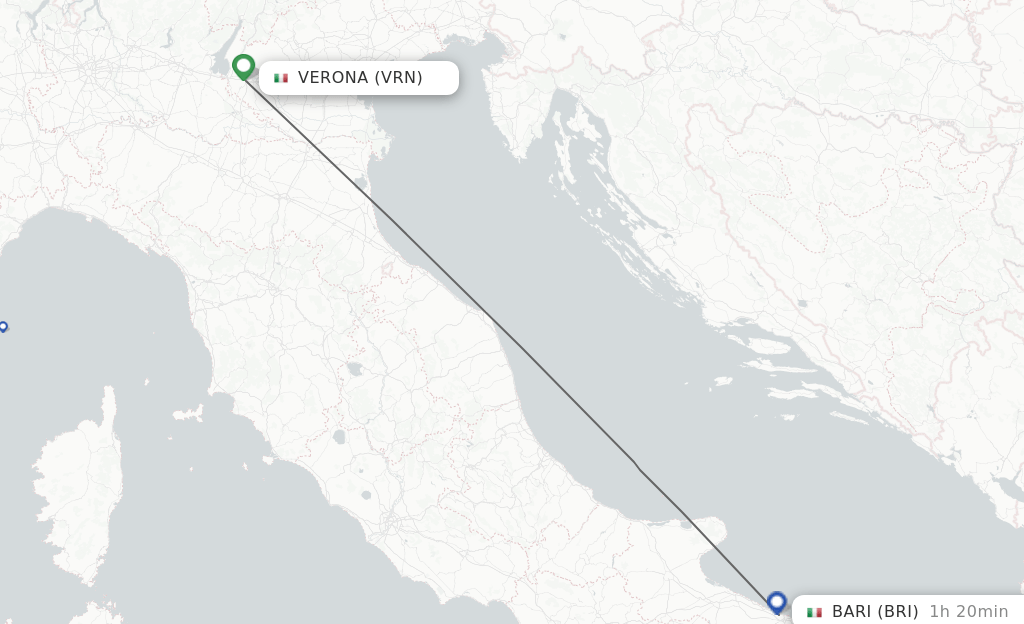 Direct (nonstop) flights from Verona to Bari schedules
